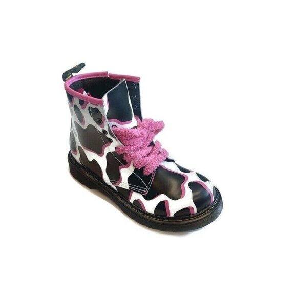 Dr. Martens Other - Dr. Martens Kids Collection Leather Boots Big Kids Size 3 White Cow Print 1460 J